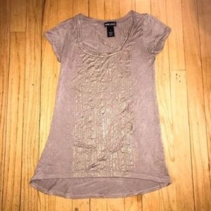 Wet Seal Taupe-ish Tan Tee Shirt with Gold Detail